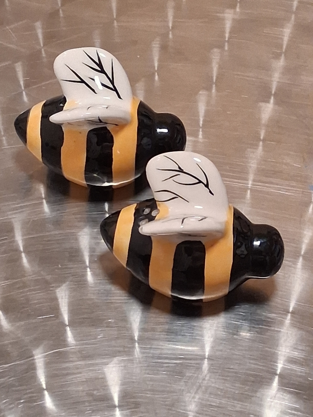 Bee-Shaped Ceramic Salt and Pepper Shakers - Yellow & Black